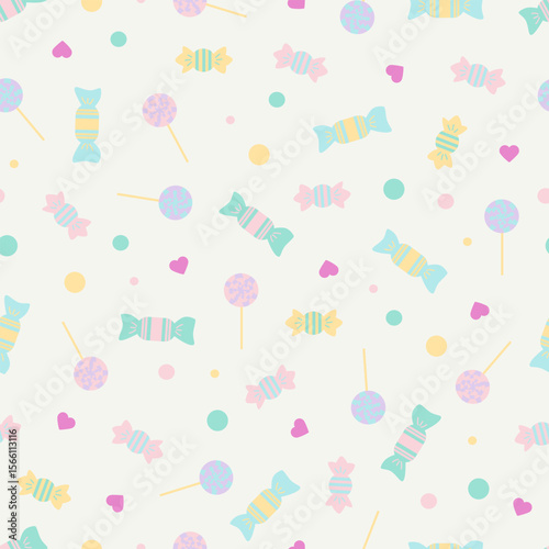 Seamless pattern with colorful sweet candy. Cute candies designed for Halloween party, card, scrapbook, fabric, wrapping, textile, stationary, and phone cases.