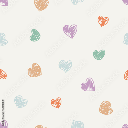 Heart shape vector hand-drawn cute seamless pattern. Love vector. Valentine's Day theme for wallpaper, clothing, wrapping, fabric, stationery, and phone cases.