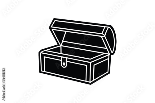 Open Treasure Chest Illustration in Black and White Silhouette