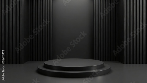 Black Circular Platform Minimalist Dark Room Setting