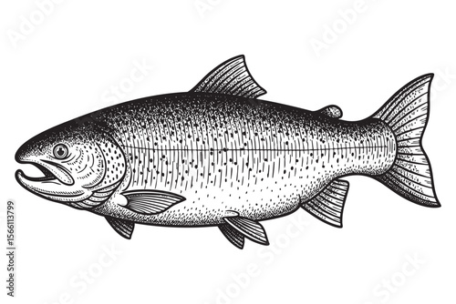 Salmon Fish Vector Engraving Illustration