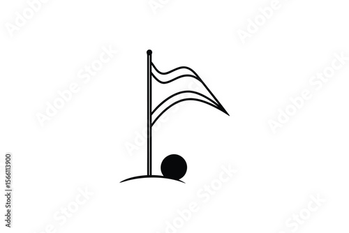 Golf Flag on Green Silhouette Illustration for Sports and Recreation