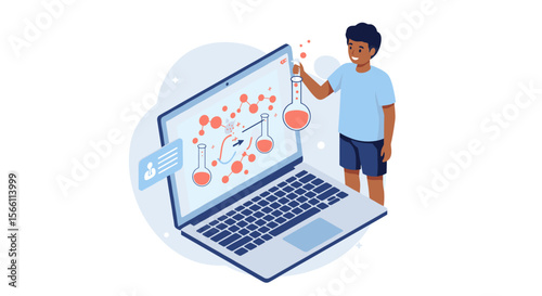 Online chemistry learning concept vector illustration for educational design, flat style