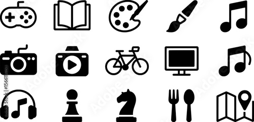 Collection of leisure and hobby icons gamepad book