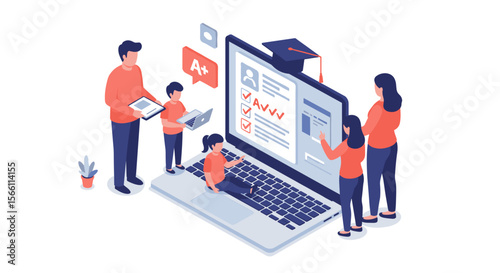 Online learning isometric vector illustration for educational design