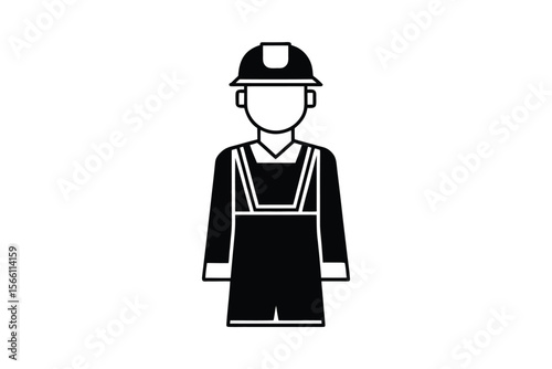 Construction Worker Wearing Hard Hat and Overalls Silhouette