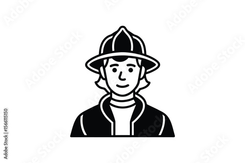 Firefighter Portrait with Helmet in Black and White Silhouette