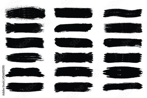 Asian ink brush strokes, black hand drawn stripes, rough grunge paint texture, Chinese Japanese Korean calligraphy brushstrokes set, straight line vector illustration, smears, sketch lines. eps 10