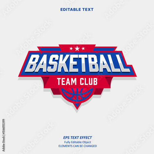 Editable Text Effect Vector of Blue Red Basketball Team name college Logo Emblem sport Design for club, event, printing, merchandise, basketball, baseball, football