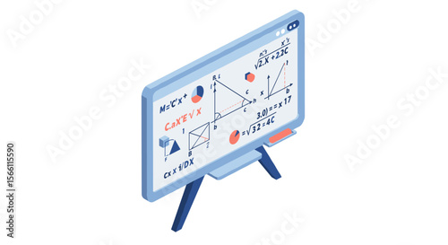 Isometric math classroom vector illustration for educational design