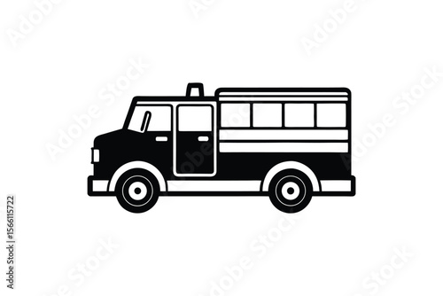 Simple Black and White School Bus Silhouette Isolated on White Background