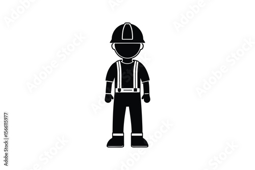 Construction Worker Silhouette with Hard Hat and Safety Vest Silhouette
