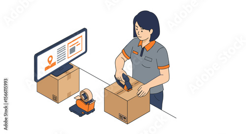 Isometric logistics packing vector illustration for e-commerce design