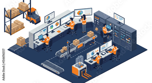Warehouse automation vector illustration: modern logistic solutions for efficient storage, management, and technology in business design
