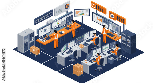 Modern office it operations vector illustration for design and print, isometric style