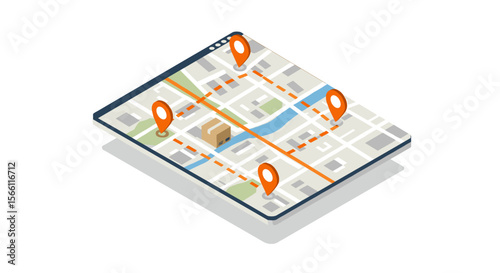 Isometric vector illustration of gps navigation map for location tracking and travel design