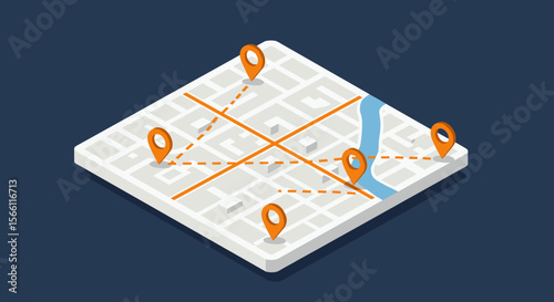 Isometric navigation map vector illustration for travel and location design