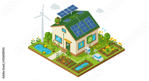 Eco-friendly smart home vector illustration: sustainable design for posters and educational material in isometric style