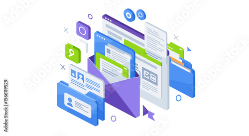 Digital communication vector illustration for online apps and web design in isometric style