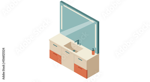 Modern bathroom vanity design vector illustration in isometric style for home decor