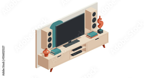 Isometric home entertainment system vector illustration for modern interior design