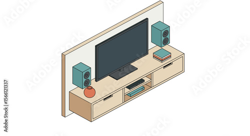 Home entertainment setup isometric vector illustration for interior design and decor