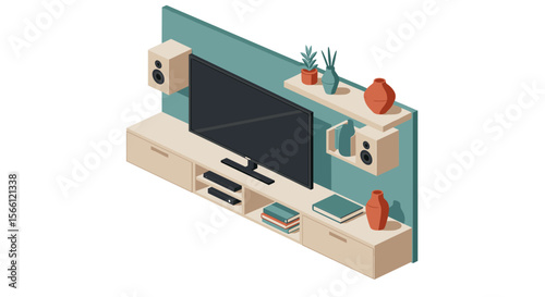 Modern home entertainment center vector illustration: stylish design for posters and print