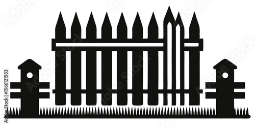 Black and White Silhouette Fence Birdhouses Grass picket fence 1