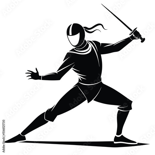 Black Silhouette Fencer Foil Sword Lunge Action fencing