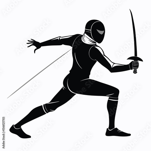 Black Silhouette Fencer Lunging Foil Sword Fencing Action 1