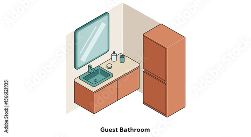 Isometric vector illustration of a modern guest bathroom design