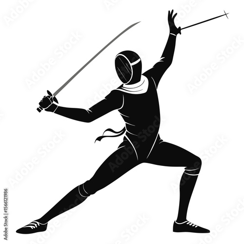 Black Silhouette Fencing Athlete Foil Weapon Action Pose 1