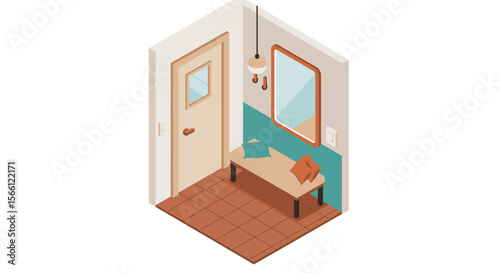 Cozy entryway scene vector illustration - isometric design for home decor print
