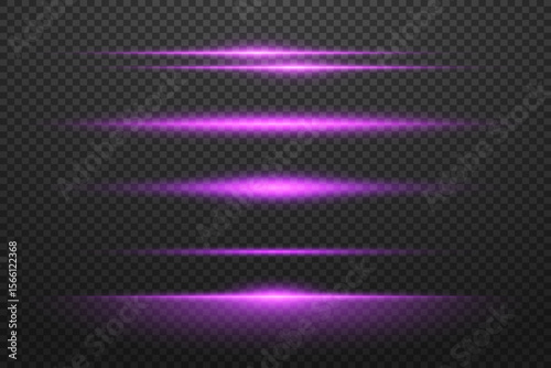 Horizontal purple light rays, purple line flash. Abstract glare and flashes.EPS 10.