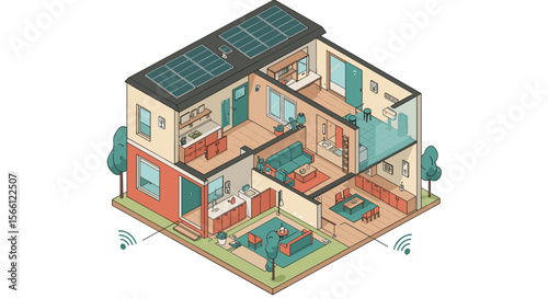 Sustainable smart home concept vector illustration for magazine design in isometric style