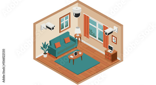 Smart home security isometric vector illustration for modern living spaces design