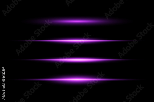 Horizontal purple light rays, purple line flash. Abstract glare and flashes.EPS 10.
