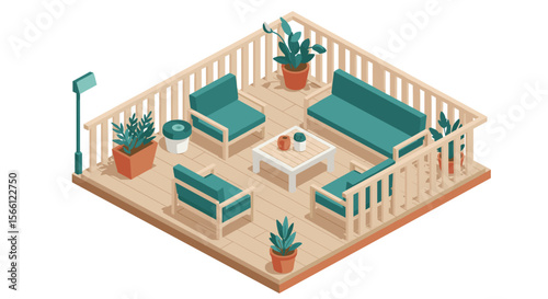 Cozy patio space vector illustration for interior design concepts in isometric style