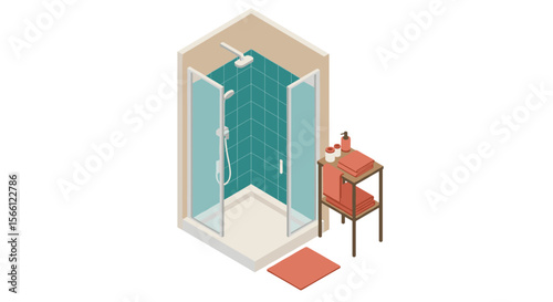 Modern bathroom shower design vector illustration in isometric style for interior decor projects