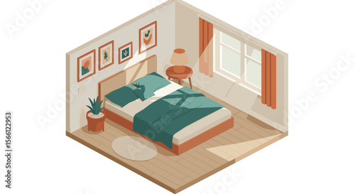 Cozy bedroom vector illustration with modern isometric design for interior decor inspiration