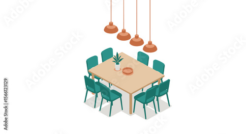 Modern dining room vector illustration for interior design in isometric style