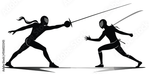Black Silhouettes Two Fencers Fencing Duel vector 1