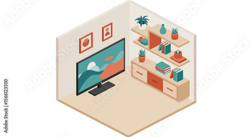 Modern living room vector illustration: stylish isometric design for home decor and interior inspiration