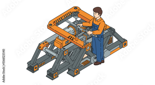 Technical innovation engineering vector illustration for educational and industrial design in isometric style