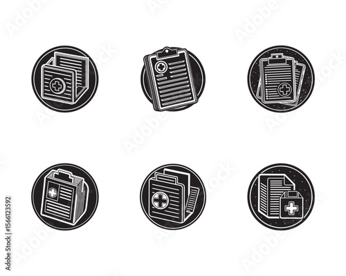 medical check up report health icon symbol vector design black white color illustration set