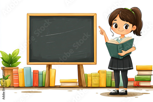 High Resolution Vector of Woman Educator with Books