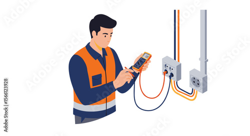 Electrician safety vector illustration: modern flat style for educational materials