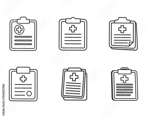 medical check up report health icon symbol vector design black white color illustration set