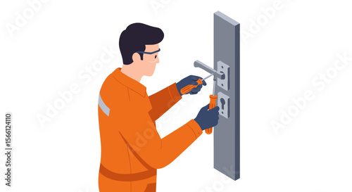 Locksmith expertise vector illustration for security design in flat isometric style