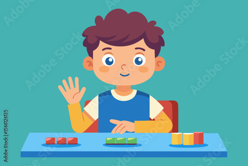 Child counting on fingers at a table